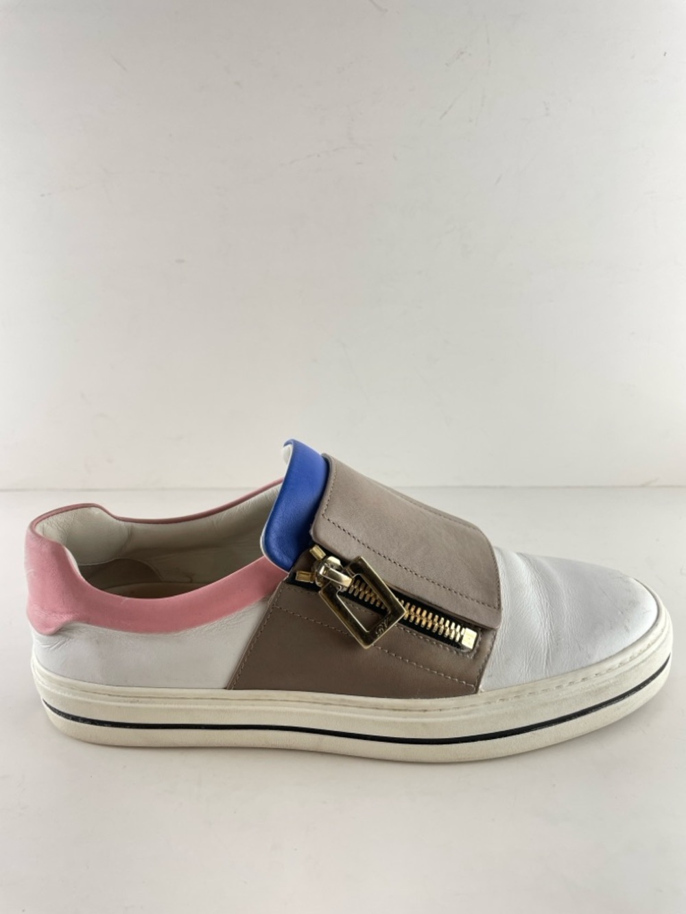 Roger Vivier Slip-On Sneakers White Leather Oversized Flap Buckle Italy 36